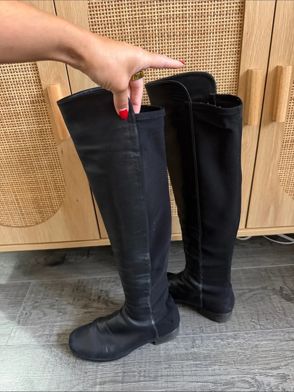Stuart Weitzman 5050 Tall Black Leather Over-The-Knee Boots